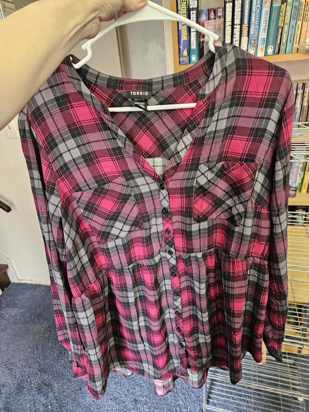 Torrid Pink & Gray Plaid Button-Front Tunic